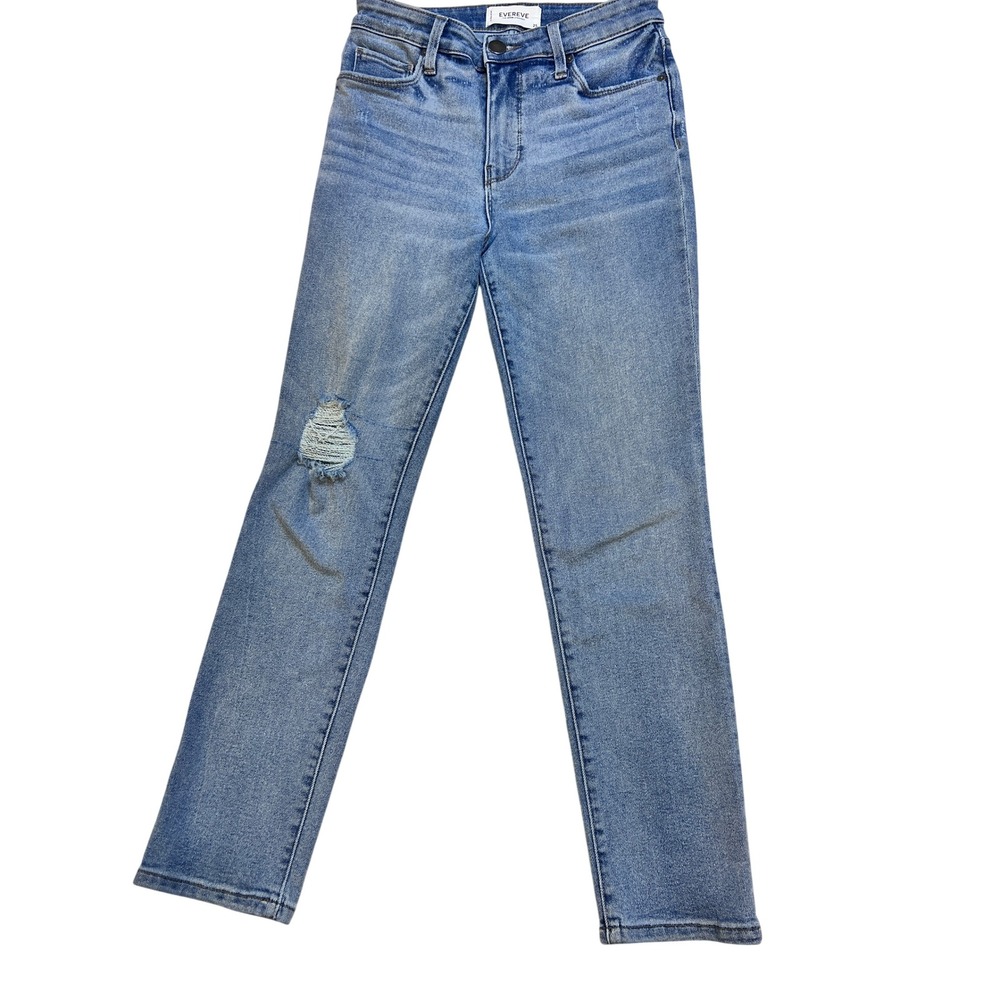 Evereve The Ever Straight Jeans Womens 25 Blue Excellent High Rise Distressed